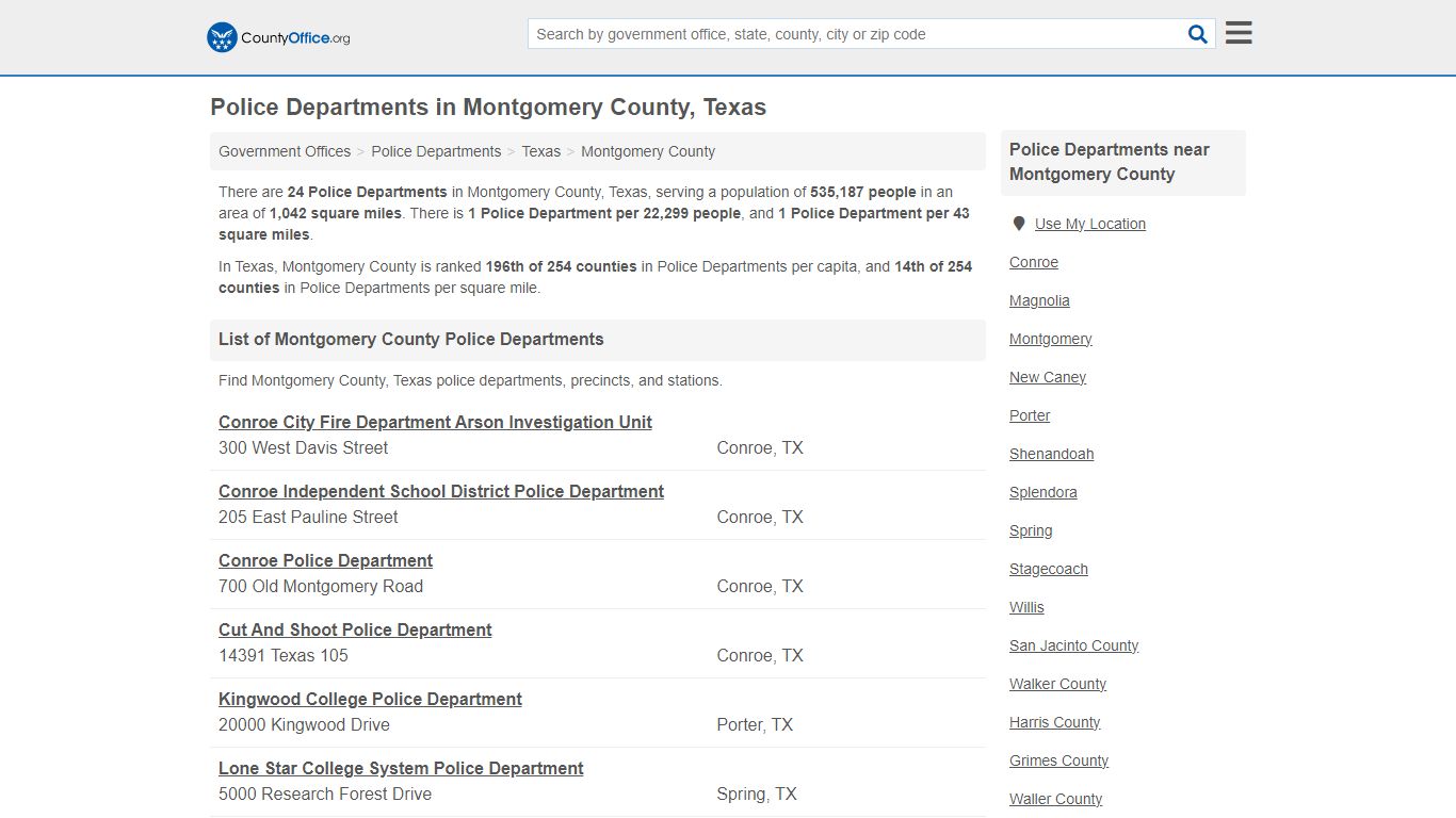 Police Departments in Montgomery County, Texas - County Office